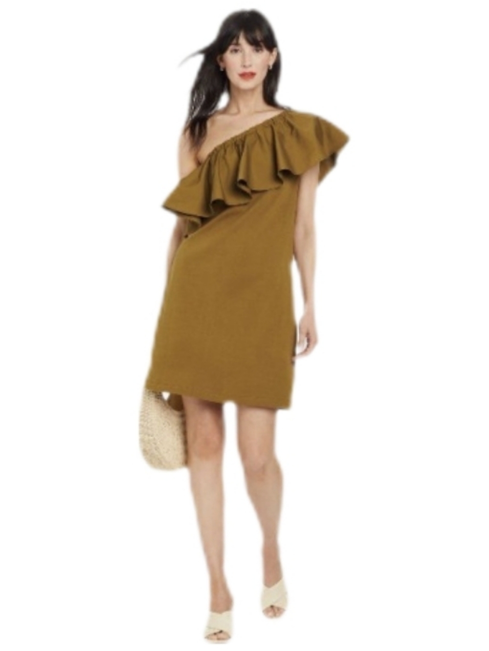 A New Day Brown Ruffle Shift Dress L